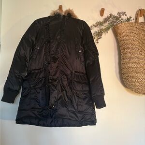 Ralph Lauren Blue Label Black Puffer Coat with Fur Trim Small